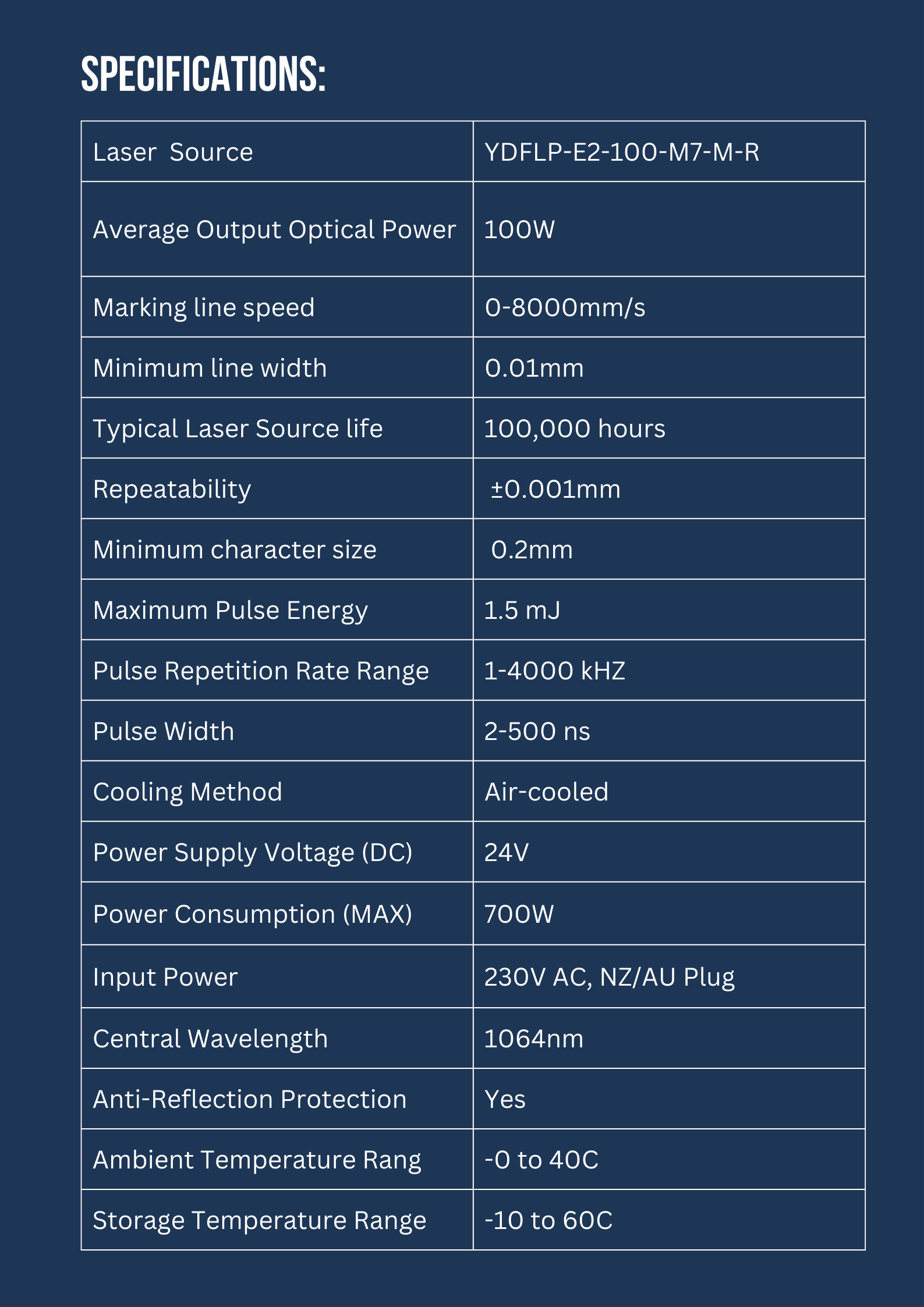 INFINITY LASER 100W JPT MOPA Fibre Laser Machine