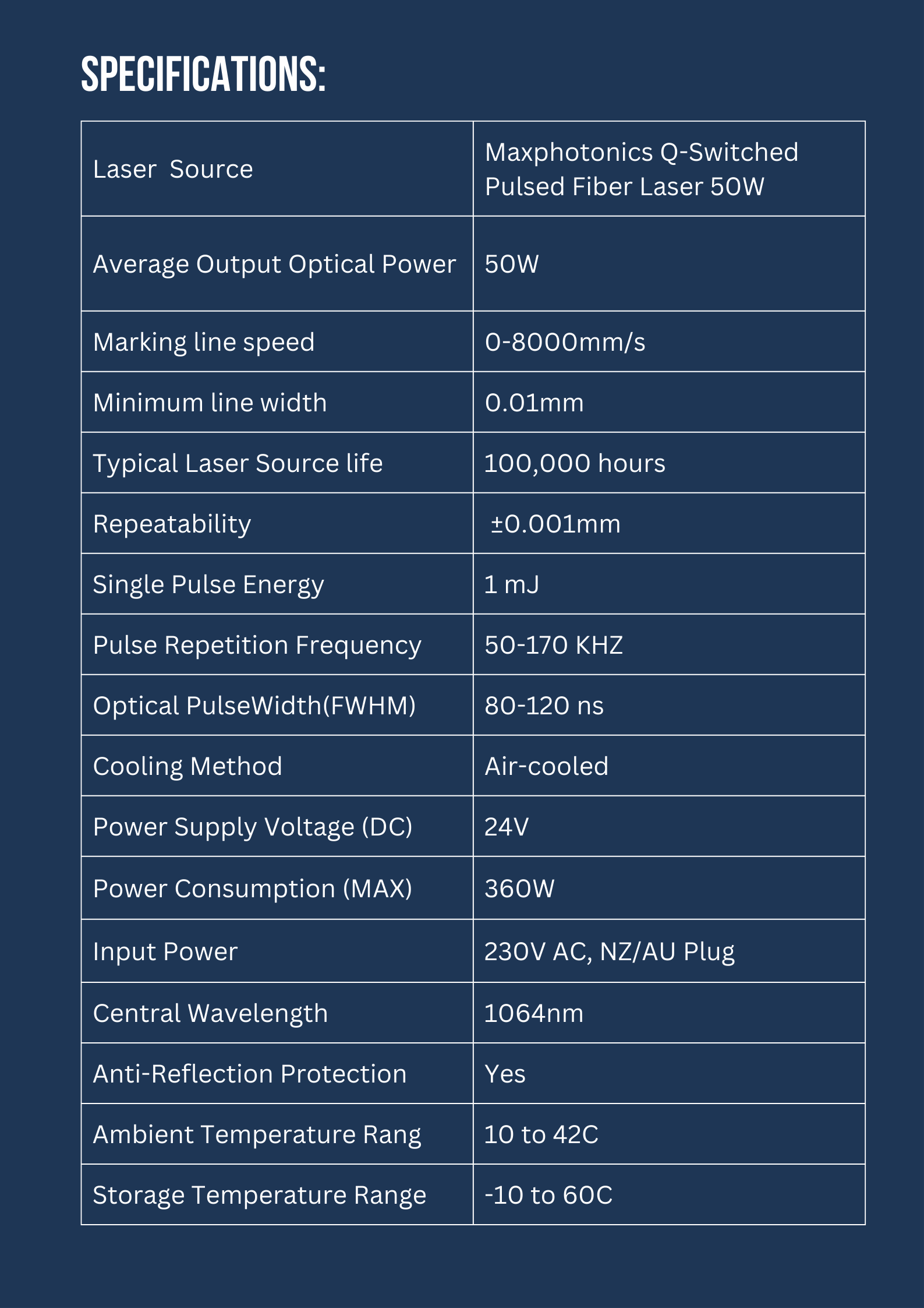INFINITY LASER 50W MAX Fibre Laser Machine
