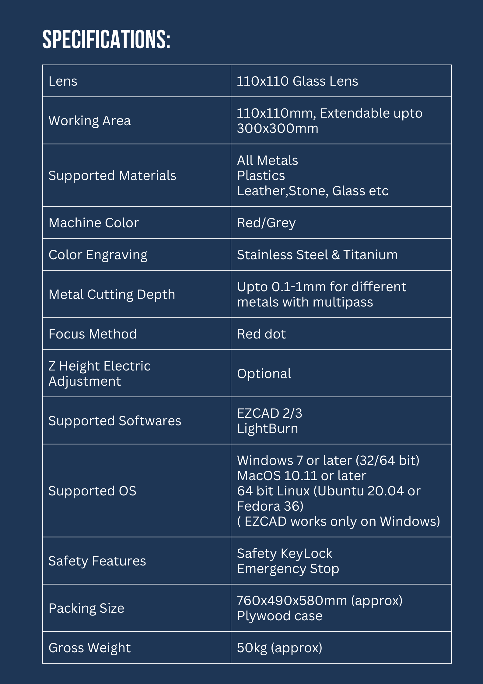 INFINITY LASER 50W MAX Fibre Laser Machine