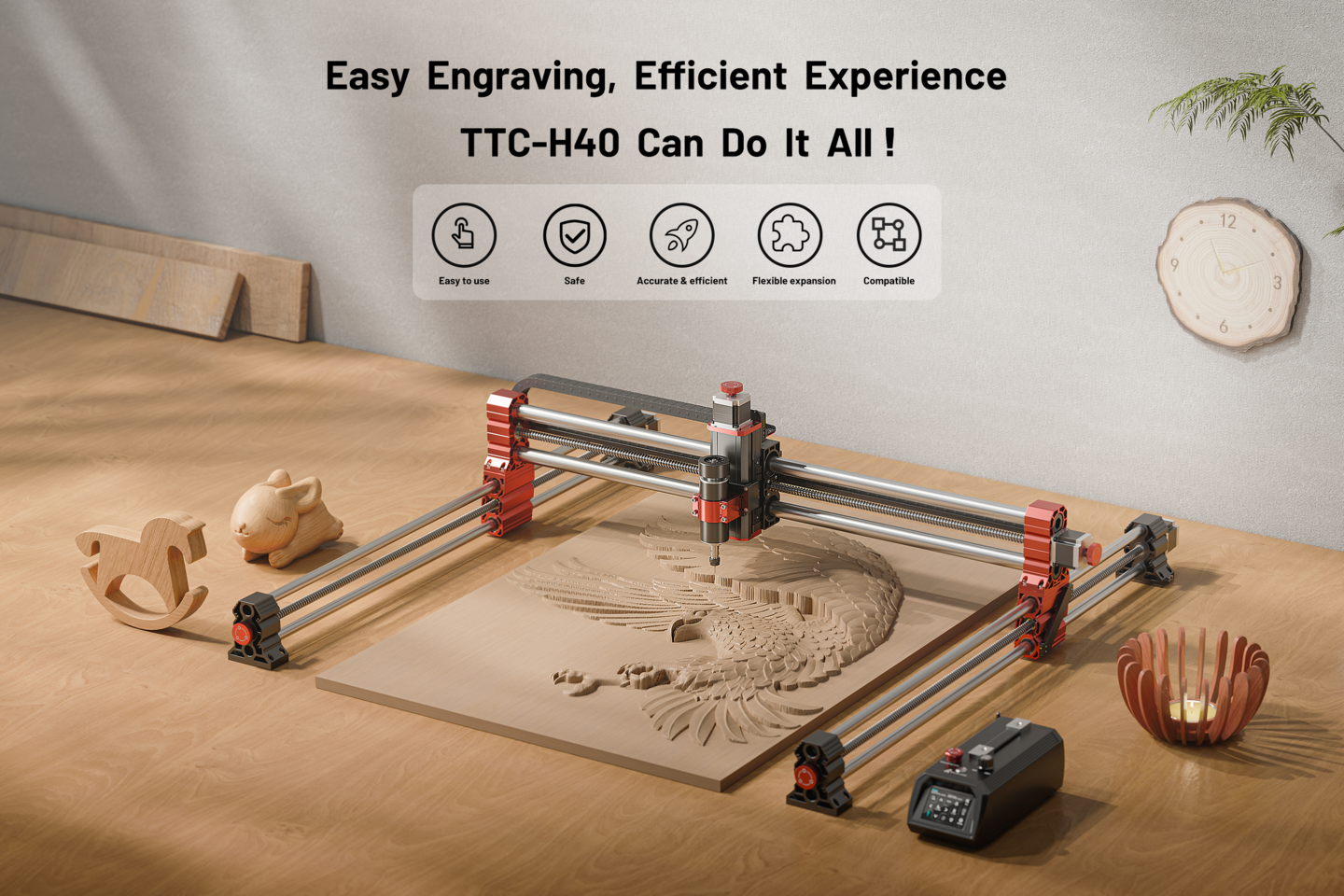 TTC H40 CNC Router 1000x1000mm Work Area, Dual 500W & 800W Spindle