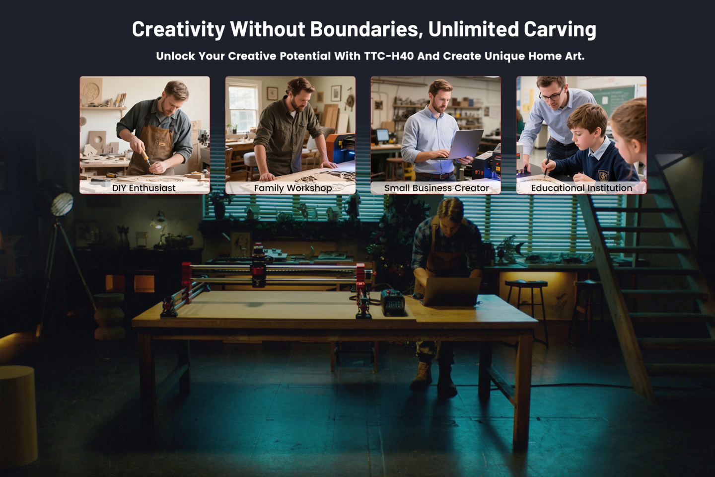 TTC H40 CNC Router 1000x1000mm Work Area, Dual 500W & 800W Spindle