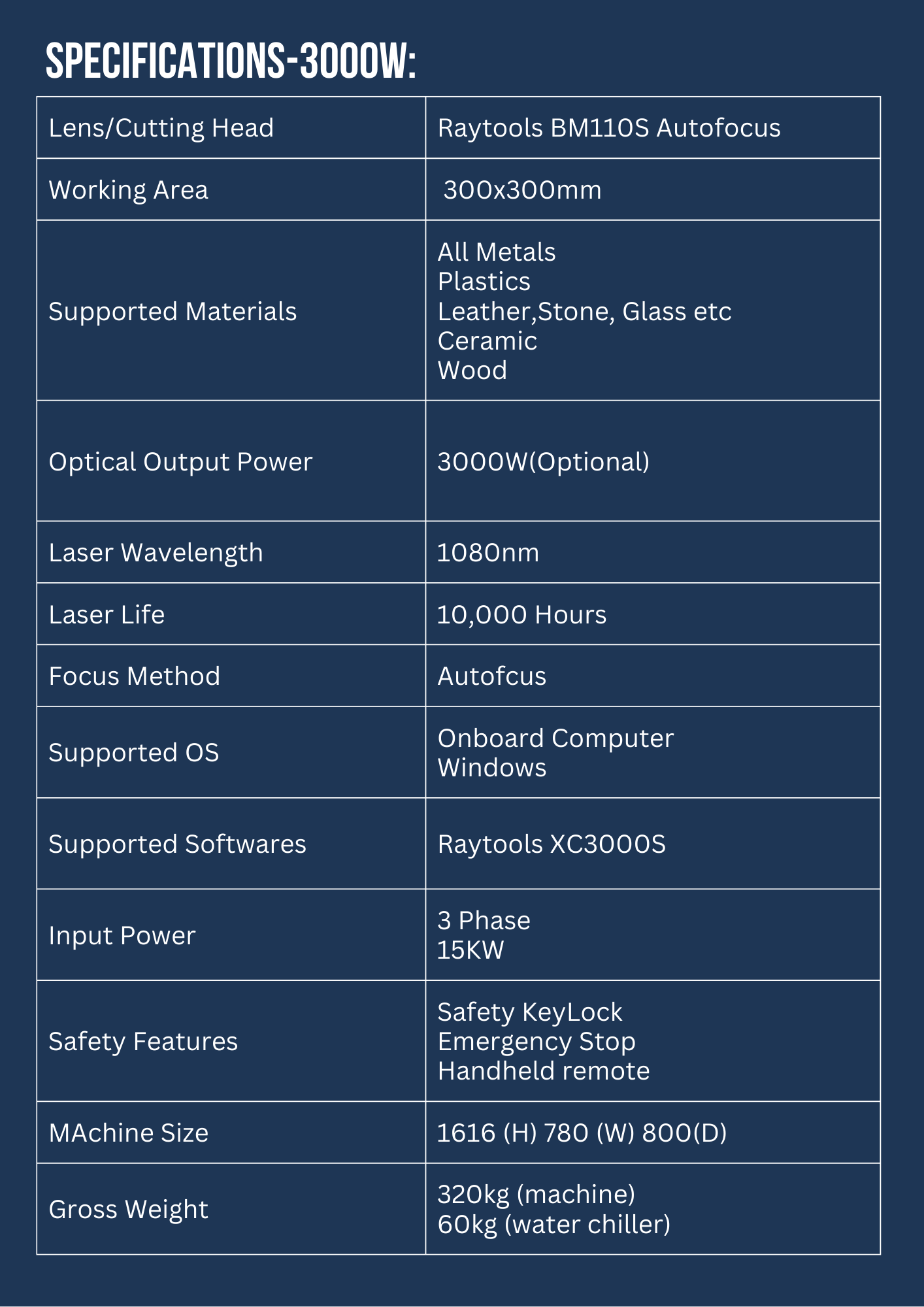 Infinity Laser XL-3000W Fibre Laser Cutting Machine 3000W