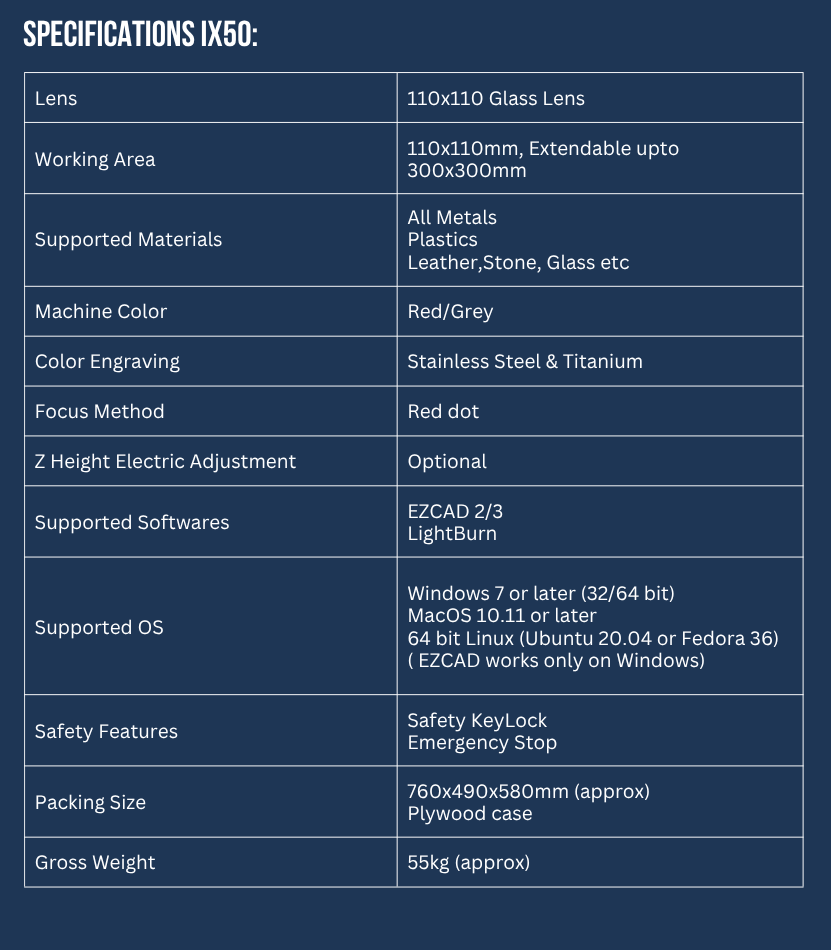 INFINITY LASER 50W MAX Fibre Laser Machine