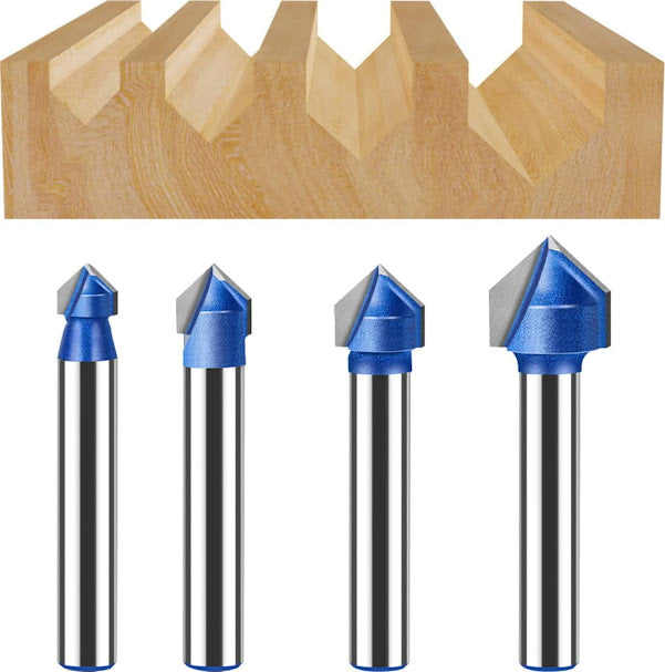 V-groove CNC cutter 90° 6 mm set of 4