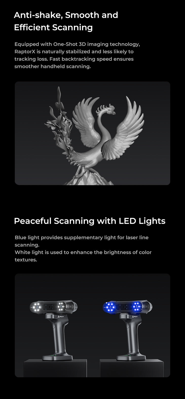 Creality RaptorX 3D Scanner Scan Bridge Combo- World's 1st Wireless Hybrid Blue Laser NIR Scanner